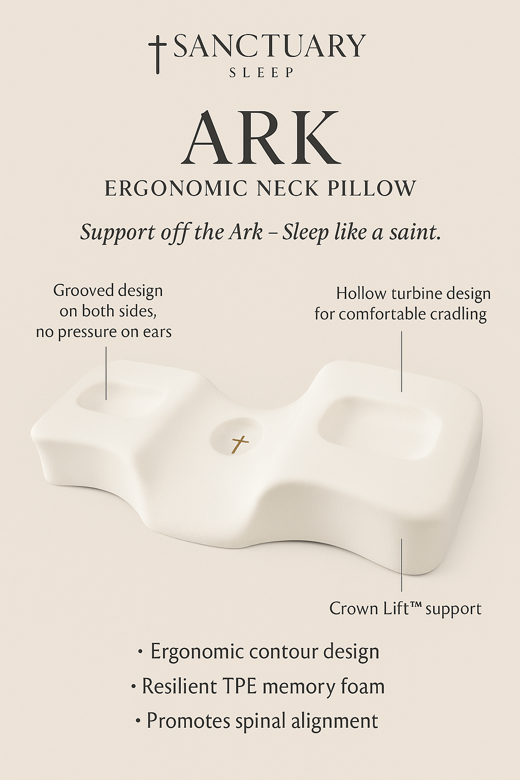The Ark - Neck Pillow W/ Crown Lift Pillow Insert™ - Sanctuary Sleep Pillow